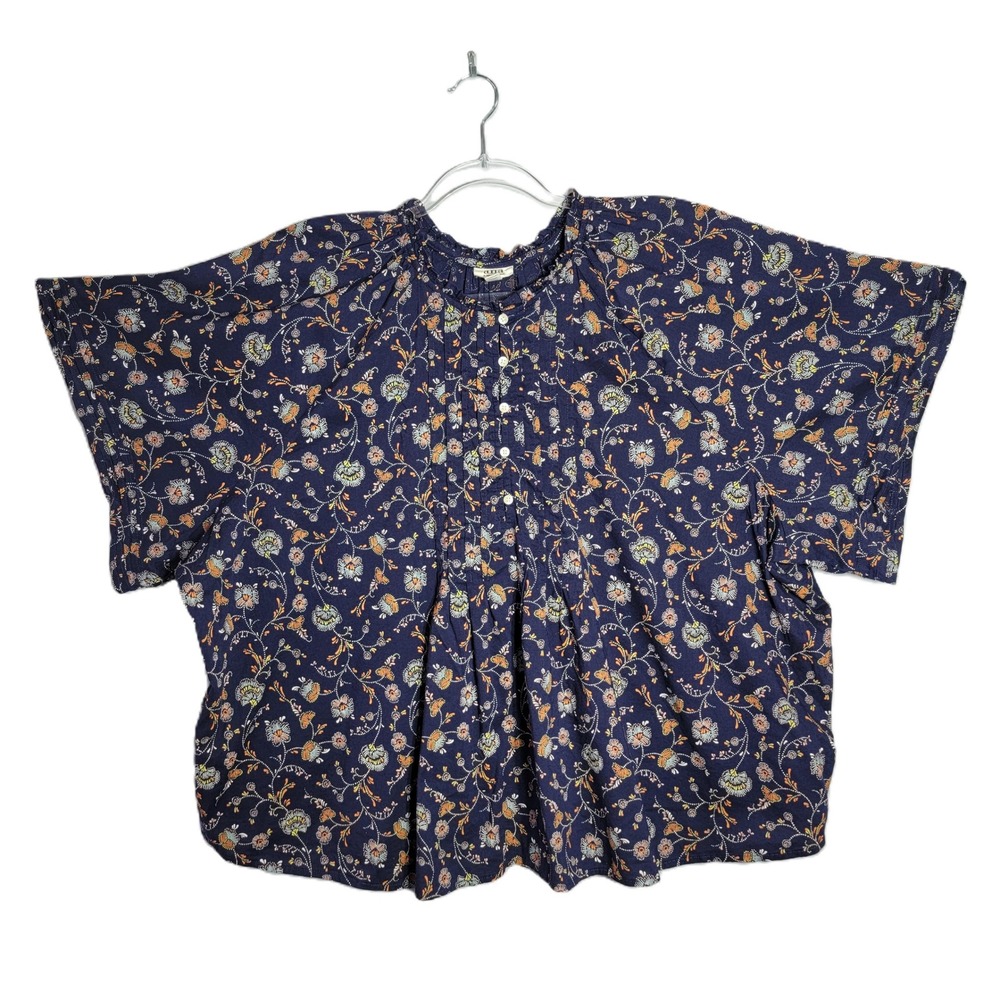 ANA Womens Floral Flare Sleeve Top Plus Size 4X Blue Cotton Viscose Blend Boho